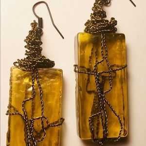Handmade Wire Wrapped Glass Earrings (Long)